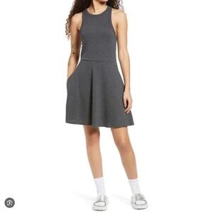 NWT Nordstrom BP Charcoal Gray Ribbed Highneck Racerback Mini Skater Dress XS